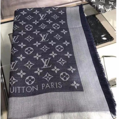 二手正品 LOUIS VUITTON LV M71376 藍色MONOGRAM DENIM 圍巾 披肩