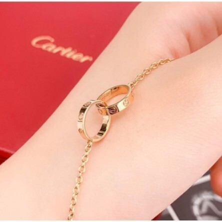 二手正品 【Cartier 】女士 雙環 玫瑰金 手鏈 優雅 仙女 手環