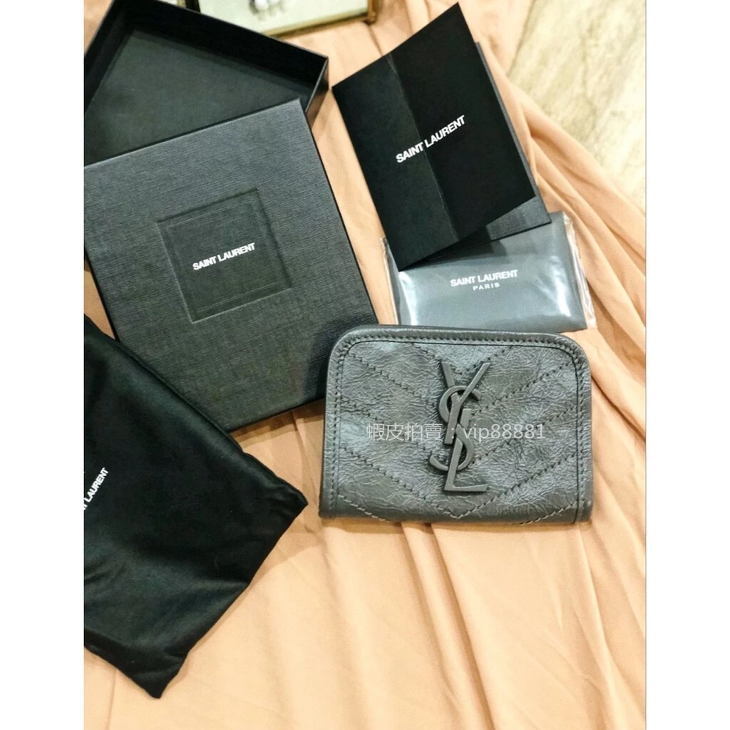 法國二手 Stella YSL SAINT LAURENT NIKI 復古 褶皺 真皮 拉鏈卡夾 583557