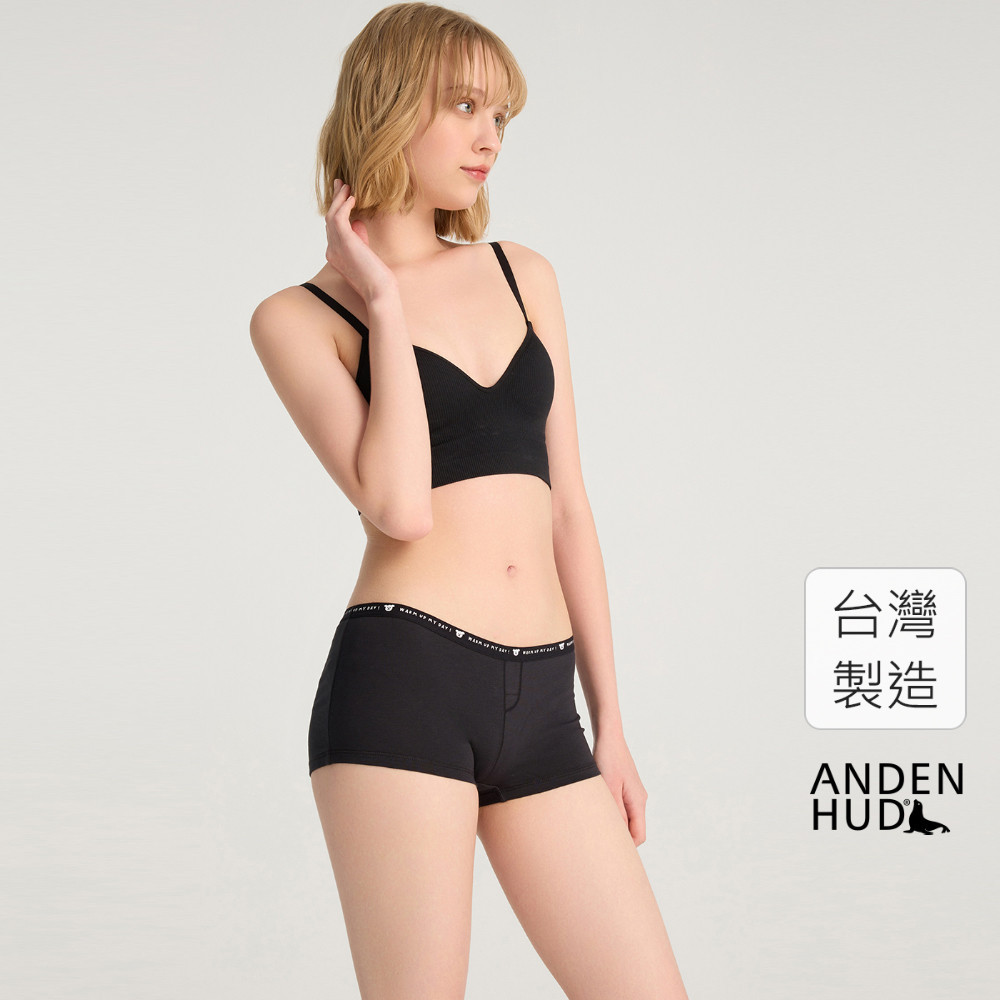 【Anden Hud】溫暖日常．中腰平口內褲(黑-狗狗緊帶) 純棉台灣製