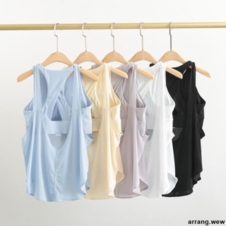 上衣 夏季瑜伽服背心女防震帶胸墊二合一運動上衣寬松跑步健身套裝罩衫