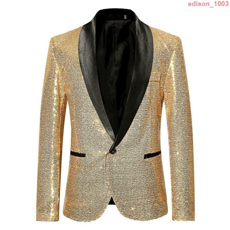 亮片個性男歌手禮服表演金色西裝 外套主持人夜店DJ服裝 影樓西裝男XDD