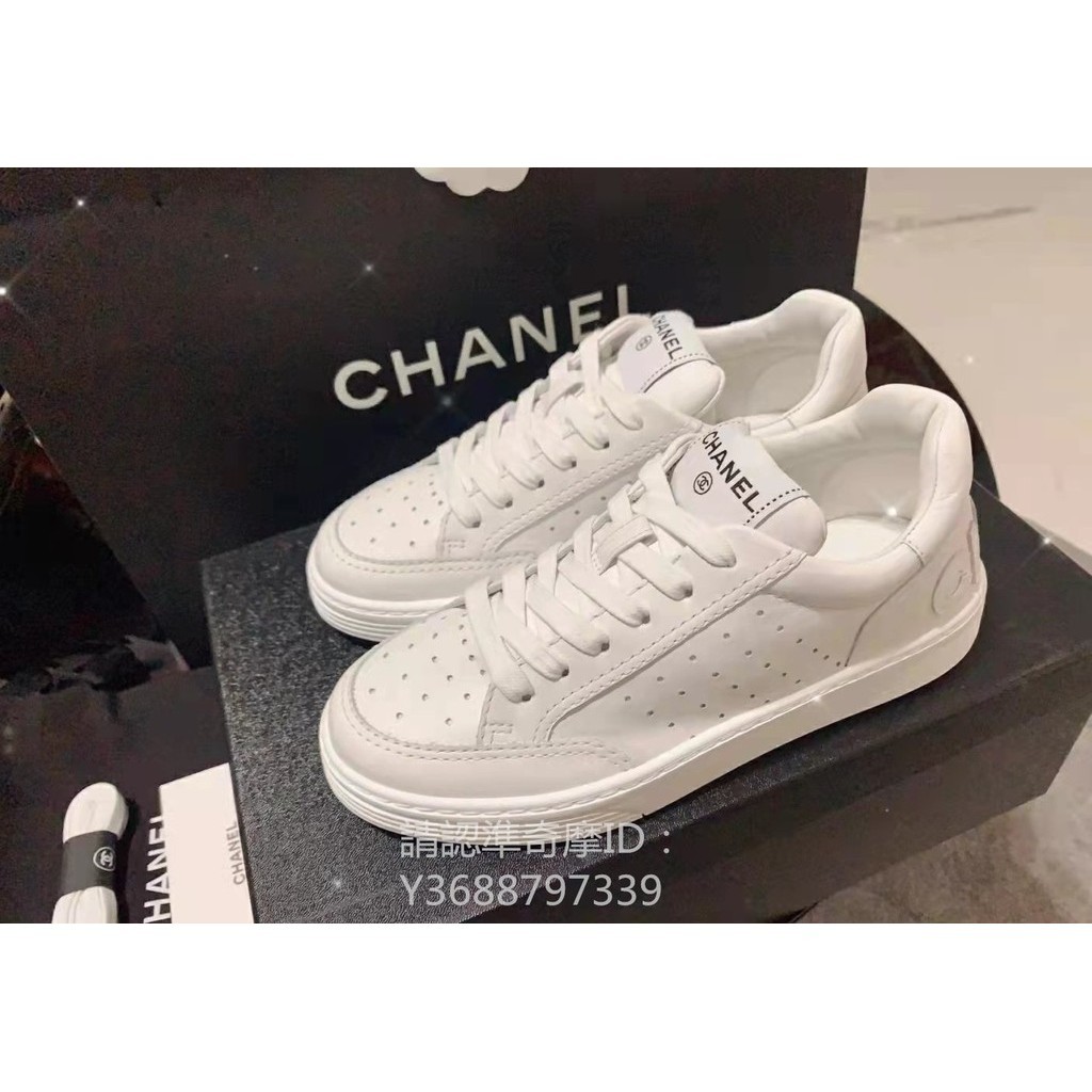 二手精品 Chanel香奈兒女鞋2021新款系帶休閑運動鞋平底時尚小白鞋