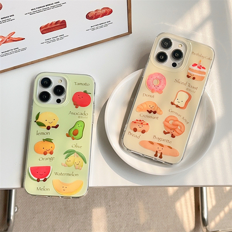 White case白殼 創意ins卡通麵包水果適用iPhone15ProMax蘋果14/13/12手機殻情侶