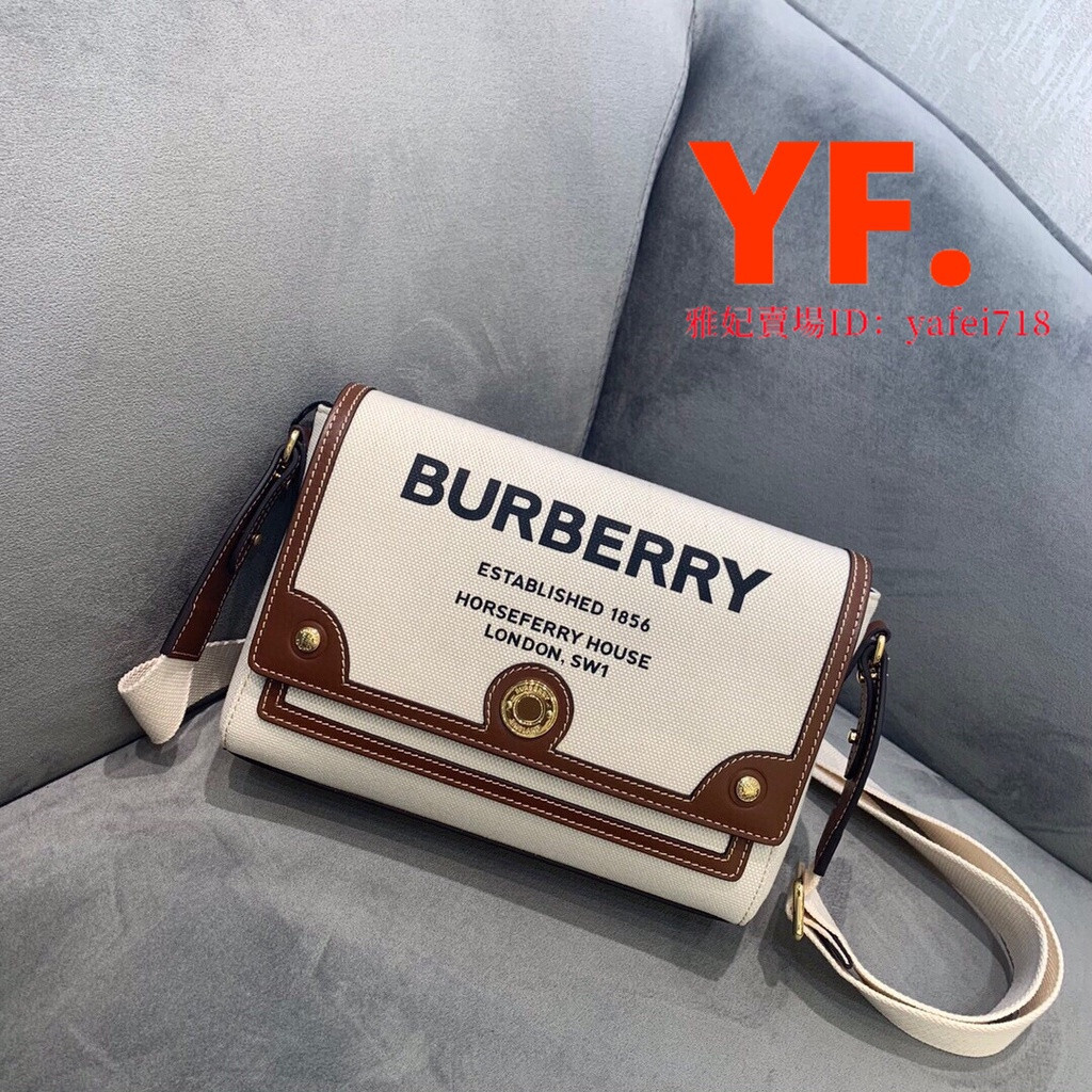 【雅妃二手】BURBERRY Note 系列 郵差包 Horseferry 印花帆布 斜背包 單肩包 女款 實拍