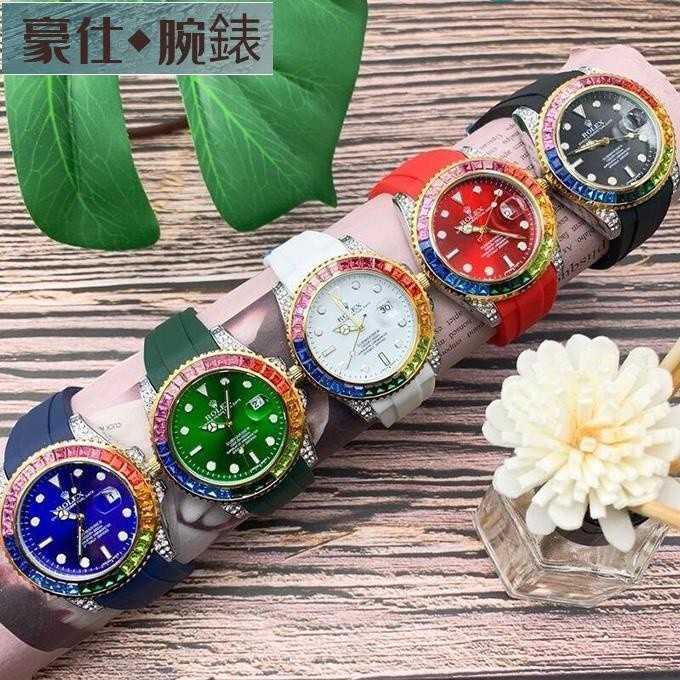 高端 ROLEX勞力士 經典航海水鬼錶 遊艇名仕型彩虹糖鑲鑽腕錶 運動錶手錶腕錶遊艇水鬼綠鬼 情侶手錶