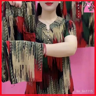 🔥阿嬤夏季套裝 老太太上衣褲子兩件套 奶奶裝夏天衣服 中老年衣服 寬鬆上衣透氣60歲70媽媽夏季時尚新款冰絲中老年兩件