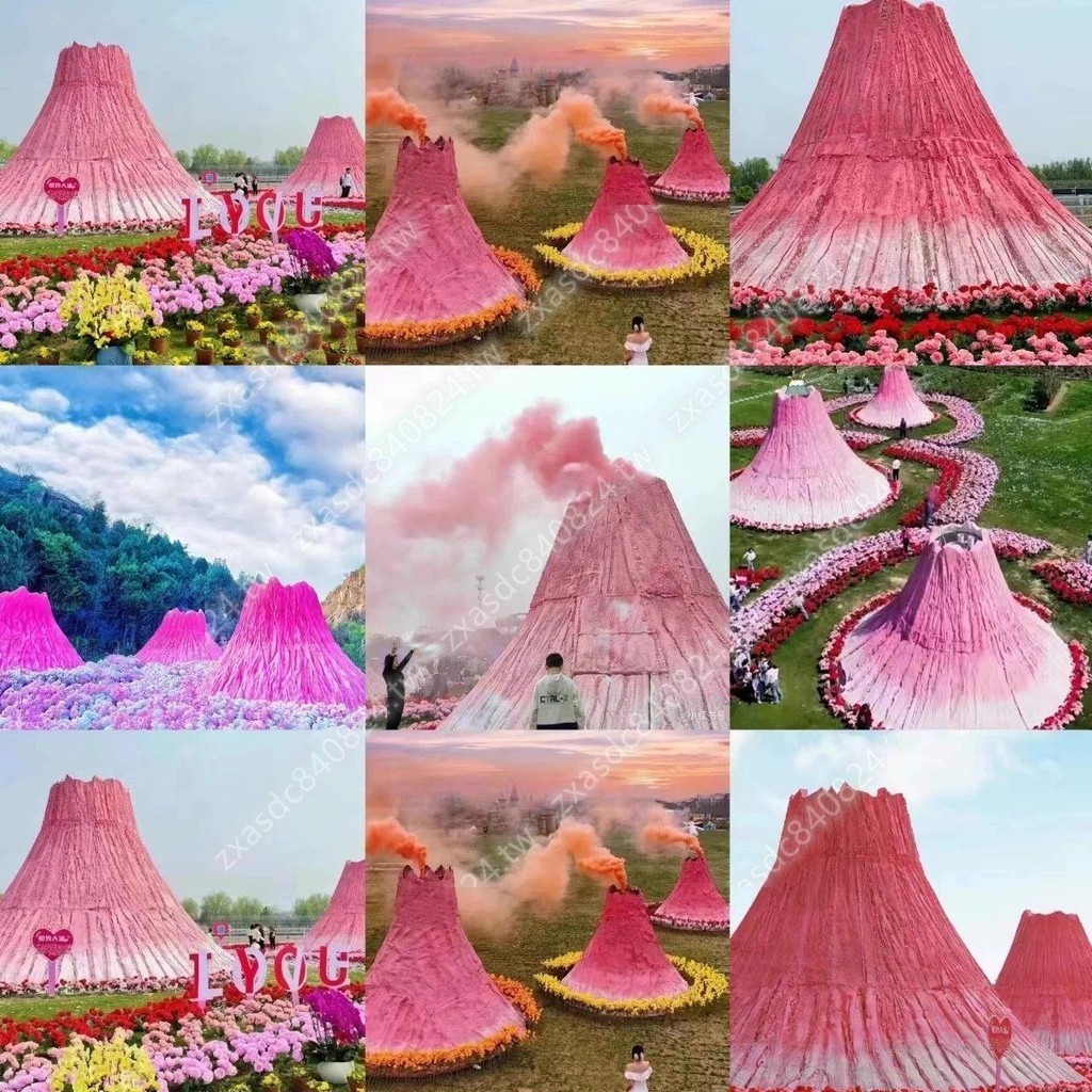 定制網紅粉色充氣火山熱氣球氣模模型升空戶外白云朵卡通景區美陳搶購一空6.02xq