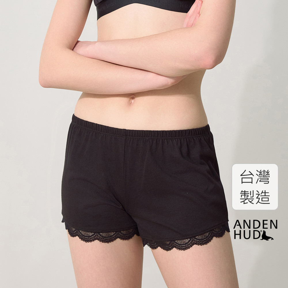 【Anden Hud】下身_療癒烘焙．莫代爾棉蕾絲拼接居家短睡褲(黑色) 台灣製