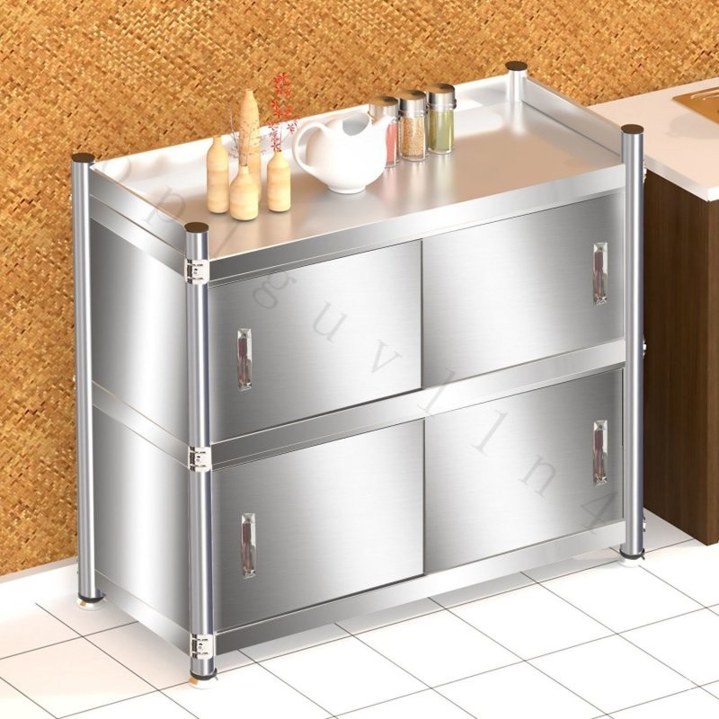 【限時優惠】廚房不銹鋼置物架 落地多層儲物收納架 推拉式傢用帶移動門專用櫥櫃 NMNX