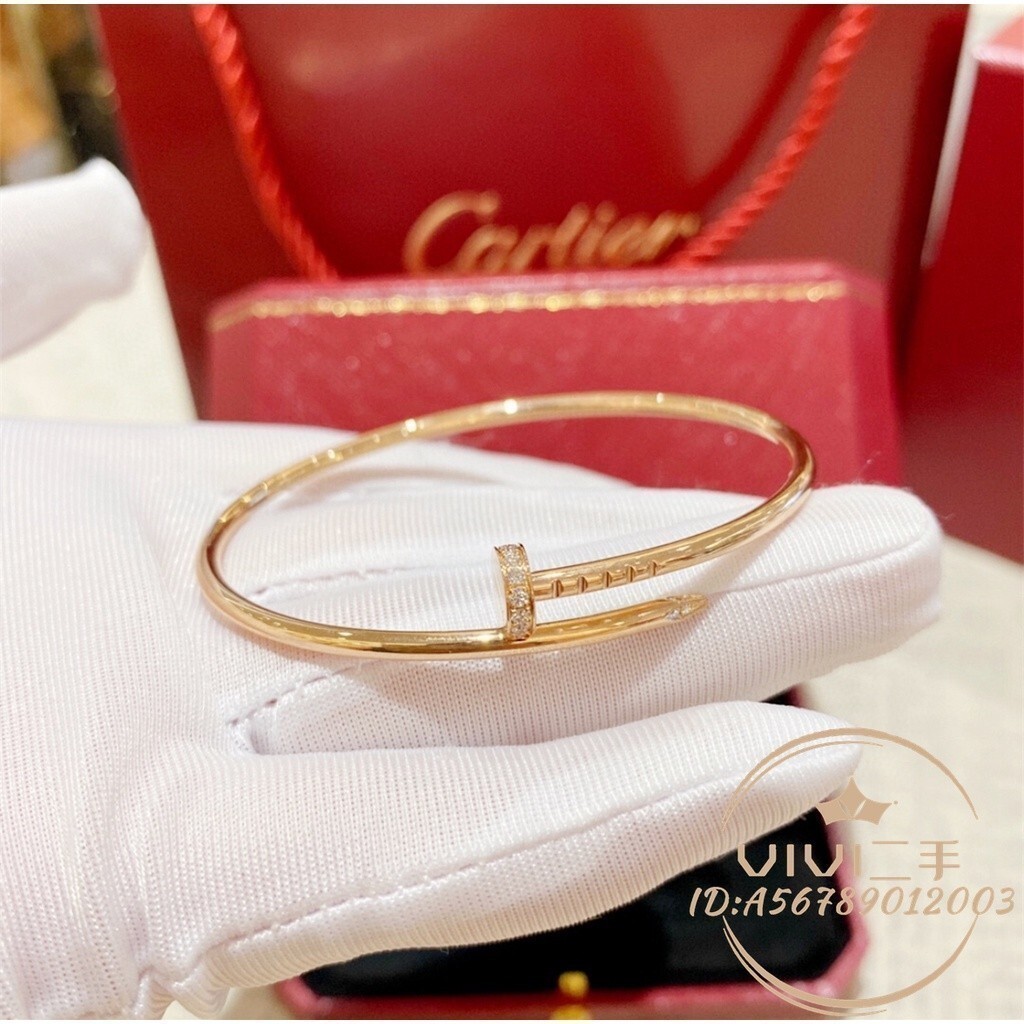 現貨 Cartier 卡地亞 JUSTE UN CLOU 18K玫瑰金 鑲磚款手鐲 寬版 釘子手環 女生手鐲