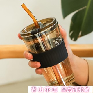 玻璃咖啡隨行杯 高顏值高階感咖啡隨行杯 500mL玻璃吸管杯 韓國ins玻璃杯 男女家用水杯