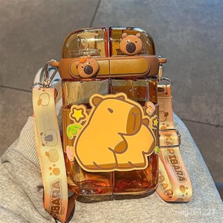【臺灣出貨】正品 卡皮巴拉 雙飲 兒童水杯子 ins 高顔值 tritan 女 上學 專用 運動 吸管 水壺