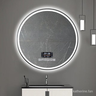 110v 浴鏡 衛生間壁掛收納櫃 圓形智能浴室鏡子衛生間壁掛led帶燈觸摸屏防霧髮光感應掛墻圓鏡
