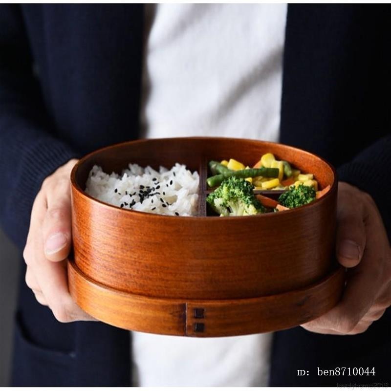新世界 木製分格飯盒 單層日式家用午餐盒 木質復古壽司實木便當盒子 保鮮盒餐盒 學生木質飯盒 午餐盒 不含束帶