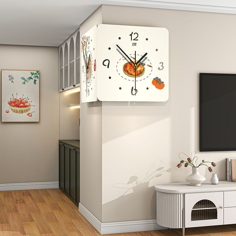 時鐘 掛鐘 轉角時鐘 數字時鐘 創意時鐘 北歐風時鐘 壁掛鐘 雙面時鐘 轉角掛鐘新款家用客廳現代簡約拐角創意時鐘陽角鐘表