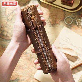 🔥特惠🔥大容量筆袋 卡通瘋馬牛皮復古筆袋YKK拉鍊創意真皮手工大容量多功能文具盒收納袋