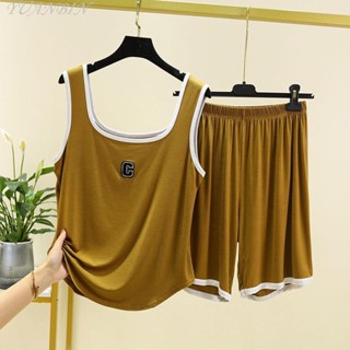 🔥爆款｜熱賣ING🌟M~3XL 大尺碼女生短袖套裝流行睡衣居家服小可愛吊帶背心+短褲兩件套運動寬鬆薄款冰絲