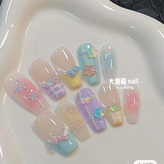 🎀臺灣48H出貨🎀 手工穿戴甲 指甲貼片 美甲貼片 穿戴美甲 夏日少女 貼片 美甲片 蝴蝶結 可愛 新款 穿戴甲 學生