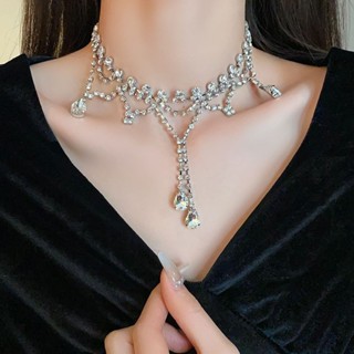 禮服項練 鑲鑽水滴幾何項鏈 歐美高級感時尚鎖骨鏈 宮廷風個性氣質新款項飾女【北極星賣場】