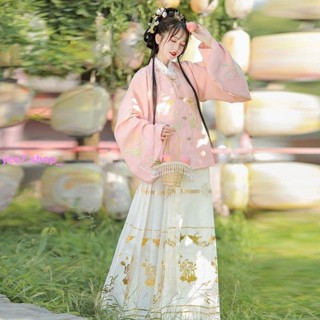 ML📌 漢服女 中國風學生百褶裙 刺繡 馬面裙 古裝衣服 古風漢元素cos服飾 紅色漢服