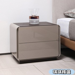 【熱銷】意式極簡實木烤漆床頭櫃臥室煙燻木床邊櫃收納儲物櫃創意風置物櫃CHN