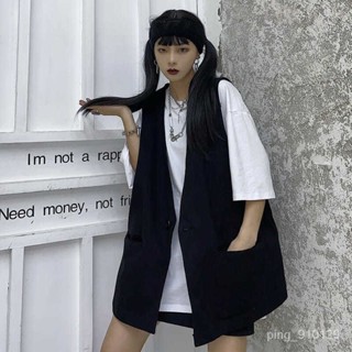 【FROCK】新款寬鬆馬甲+T恤兩件套女開衫外套 短版短袖 大碼上衣 性感上衣 短袖上衣 馬甲背心