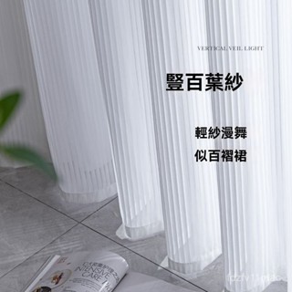 加厚豎百葉白紗 窗簾 透光不透人窗紗紗簾 白色遮光簾 飄窗陽臺客廳隔斷 半遮光落地窗簾紗 北歐隔間簾 雙層掛鉤打洞紗簾