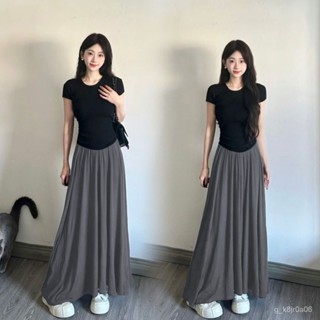 銷量第一名🎀法式短袖針織T恤上衣+過膝半身裙女夏季慵懶風a字大擺裙一整套裝 UYEW