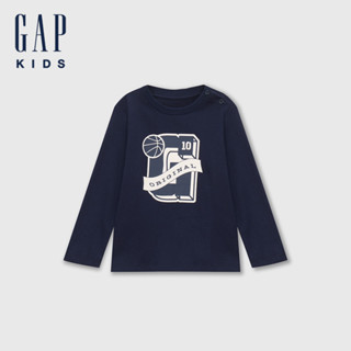 Gap 兒童裝 Logo純棉印花圓領長袖T恤(1-14歲)-海軍藍(646074)