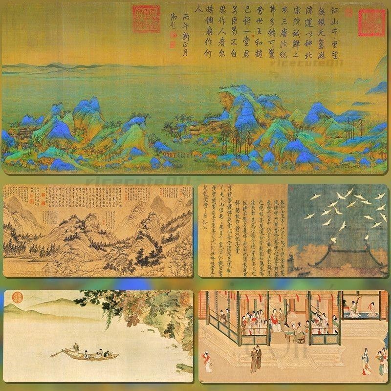 ♥書法桌墊♥ 古風國畫 滑鼠墊 超大號辦公室電腦鍵盤墊中國風古典創意 桌墊 鎖邊墊