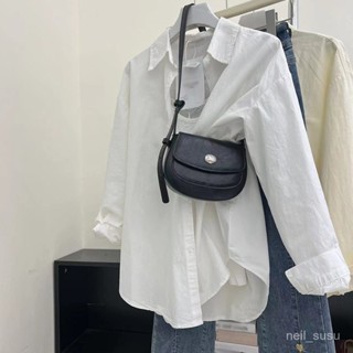【限時特賣】 襯衫女 女生襯衫 襯衫外套 防曬外套 韓版襯衫 藍色襯衫外套女春秋2024早春新款長袖上衣設計感小眾襯衣疊