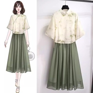 古風女漢服半身裙兩件套裝早春季新款新中式仙氣連衣裙國風 大尺碼女裝 復古 民族風 漢元素 改良漢服 漢服女 中國風唐裝