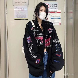 【限時特賣】棒球外套 女生外套 棒球服 飛行外套 夾剋外套 美式賽車服棒球服女春秋新款復古寬鬆印花百搭夾剋機車外套ins