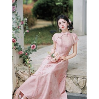新中式穿搭 古風衣服 國風主題搭配洋裝 2024少女氣質粉色日常可穿夏新中式民國風女裝絕美旗袍改良兩件套