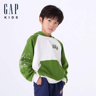 Gap 男童裝 Logo刺繡印花帽T-白綠拼接(641729)