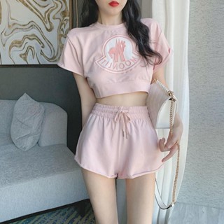 臺灣出貨 短袖套裝 休閒套裝女 新款休閑運動套裝女 時尚短款t恤上衣 夏季 跑步運動闊腿短褲兩件套 運動套裝 T恤兩件式