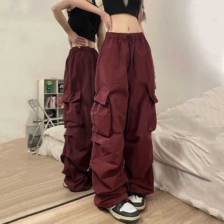 Mimo⭐薄款休閒褲男女春秋寬鬆顯瘦美式百搭直筒闊腿褲抽繩束腳工裝褲子
