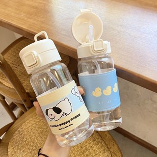 吸管塑膠杯 耐高溫水杯 卡通水杯女可愛帶吸管ins風設計感便攜防摔隔熱學生杯子