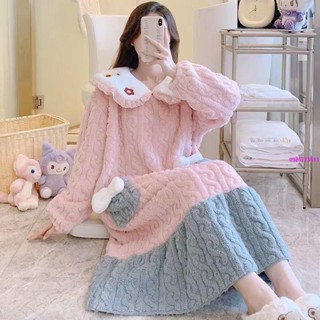 保暖睡衣 加厚珊瑚絨睡袍女士秋冬季加絨睡衣長款浴袍法蘭絨家居服浴衣睡裙