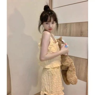 純欲風少女夏季ins格子吊帶短褲小個子學生睡衣女純棉家居服套裝清涼舒適有點東西😘