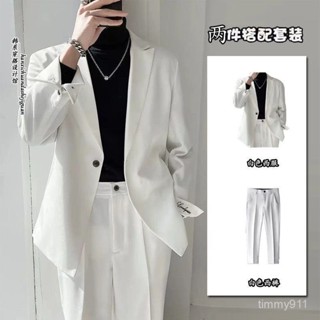 【臺灣發貨】韓版西裝 白色西裝 三件套 休閒西裝 西裝套裝 輕熟風 小西服 刺繡 高階感穿搭 西裝外套男 黑色西裝