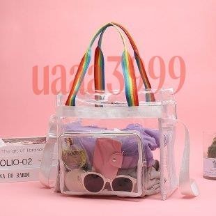 免運🔥質感百搭PVC手提包 女版果凍包 大容量休閒通勤健身包 游泳收納包 日韓簡約防水游泳沙灘包