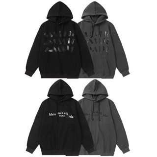 【賢賢百貨店2】馬吉拉MM6膠條不規則字母印花連帽衛衣男女情侶寬松休閑百搭外套