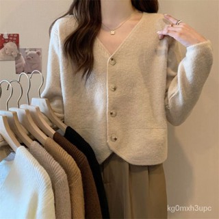【BBUI】小眾別緻上衣女早秋2024新款V領針織衫冬季短款洋氣毛衣開衫外套