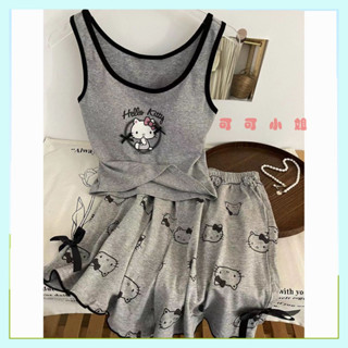 【可可小姐】夏季睡衣 ins風睡衣 凱蒂貓睡衣 可愛少女睡衣 吊帶睡衣 短褲睡衣 家居服套裝 休閒套裝 帶胸墊睡衣 睡衣