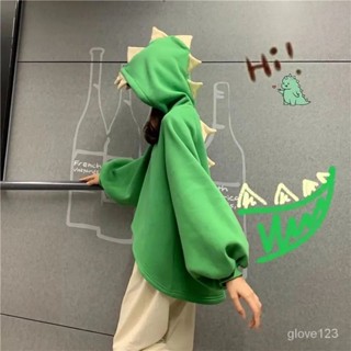 原宿風小恐龍連帽衛衣女設計感小眾秋冬加絨加厚韓版寬鬆慵懶外套