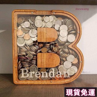 蝦皮熱銷✨【零錢收納盒】 英文字母存錢罐 實木硬幣儲蓄罐 收納盒 透明擺件 兒童卡通禮品 儲錢罐