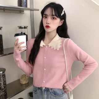 大碼毛衣 針織毛衣 毛衣女💕娃娃領毛衣打底衫女士早春2024年新款修身長袖t恤女內搭針織上衣