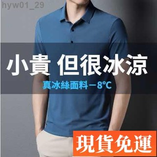 ✨現H+免運🌈 冰絲涼感POLO衫 素面男士T恤 無痕POLO 短袖上衣 有型工作服 素色polo衫男 商務polo衫